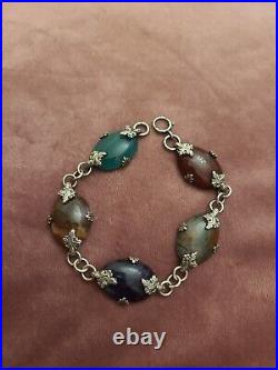 Antique Victorian Scottish Silver Agate Bracelet Hallmarked 1894