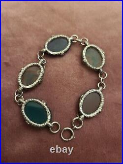 Antique Victorian Scottish Silver Agate Bracelet Hallmarked 1894