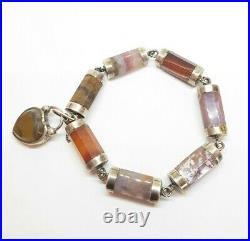 Antique Victorian Scottish Silver Agate Heart Padlock Pebble Bracelet