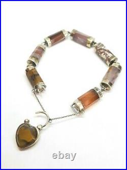 Antique Victorian Scottish Silver Agate Heart Padlock Pebble Bracelet