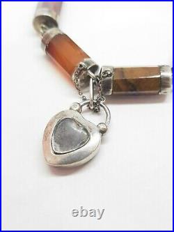Antique Victorian Scottish Silver Agate Heart Padlock Pebble Bracelet