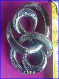 Antique Victorian Scottish Silver Agate Love Knot Brooch, RareLarge MissingAgateA