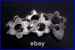 Antique Victorian Scottish Silver Agate Star Flower Link Bracelet Heart Lock