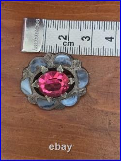 Antique Victorian Scottish Silver Amathyst Glass, Grey Lace Agate Brooch