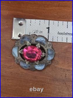 Antique Victorian Scottish Silver Amathyst Glass, Grey Lace Agate Brooch Antique Victorian Scottish Silver Amathyst Glass, Grey Lace Agate Brooch