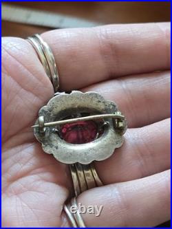 Antique Victorian Scottish Silver Amathyst Glass, Grey Lace Agate Brooch Antique Victorian Scottish Silver Amathyst Glass, Grey Lace Agate Brooch