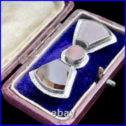 Antique Victorian Scottish Silver Bow Brooch Rare Dendritic Red Plume Agate