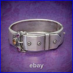 Antique Victorian Scottish Silver Buckle Bangle Amethyst Citrine Circa 1860