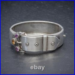 Antique Victorian Scottish Silver Buckle Bangle Amethyst Citrine Circa 1860