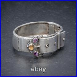 Antique Victorian Scottish Silver Buckle Bangle Amethyst Citrine Circa 1860