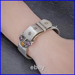 Antique Victorian Scottish Silver Buckle Bangle Amethyst Citrine Circa 1860