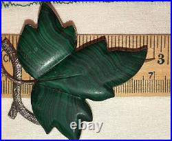 Antique Victorian Scottish Silver Malachite Large Ivy Leaf Brooch Engraved Pin