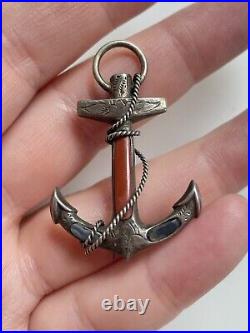 Antique Victorian Scottish Silver Montrose Mix Agate Anchor Brooch Pin 1.8