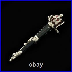 Antique Victorian Scottish Silver Sword Brooch / Pin Inlaid Blood stone Agates