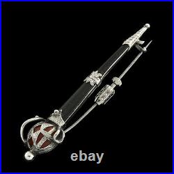 Antique Victorian Scottish Silver Sword Brooch / Pin Inlaid Blood stone Agates