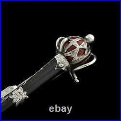 Antique Victorian Scottish Silver Sword Brooch / Pin Inlaid Blood stone Agates