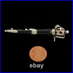 Antique Victorian Scottish Silver Sword Brooch / Pin Inlaid Blood stone Agates