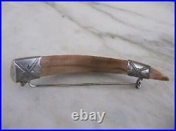 Antique Victorian Scottish Silver and Boar's Tusk Brooch Marked