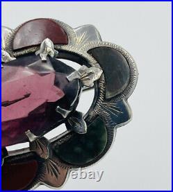 Antique Victorian Scottish Sterling Amethyst & Multi Color Agate Pin