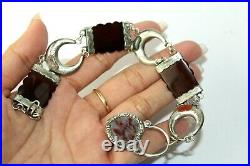 Antique Victorian Scottish Sterling Carnelian Agate Heart Lock Bracelet Fbr