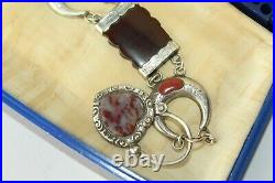 Antique Victorian Scottish Sterling Carnelian Agate Heart Lock Bracelet Fbr