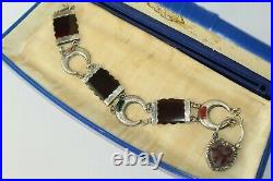 Antique Victorian Scottish Sterling Carnelian Agate Heart Lock Bracelet Fbr