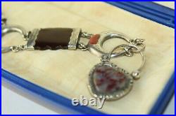 Antique Victorian Scottish Sterling Carnelian Agate Heart Lock Bracelet Fbr