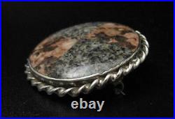 Antique Victorian Scottish Sterling Silver Aberdeen Granite Stone Brooch Pin