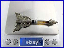 Antique Victorian Scottish Sterling Silver Agate Arrow Pin Brooch 6.9g 3.25 In