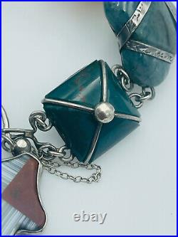 Antique Victorian Scottish Sterling Silver Agate Bloodstone Padlock Bracelet