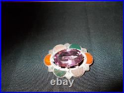 Antique Victorian Scottish Sterling Silver/Agate Brooch Pin With Amethyst Stone
