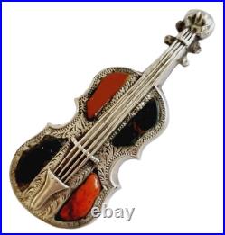 Antique Victorian Scottish Sterling Silver Agate Cello Brooch