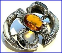 Antique Victorian Scottish Sterling Silver Agate Citrine Pebble Brooch c1890