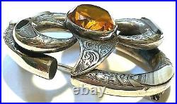 Antique Victorian Scottish Sterling Silver Agate Citrine Pebble Brooch c1890