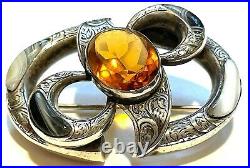 Antique Victorian Scottish Sterling Silver Agate Citrine Pebble Brooch c1890