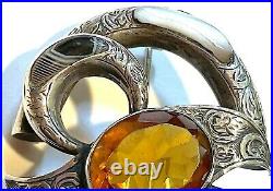 Antique Victorian Scottish Sterling Silver Agate Citrine Pebble Brooch c1890