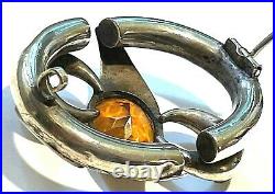 Antique Victorian Scottish Sterling Silver Agate Citrine Pebble Brooch c1890