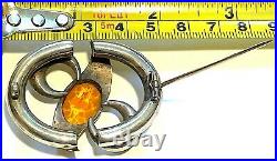 Antique Victorian Scottish Sterling Silver Agate Citrine Pebble Brooch c1890