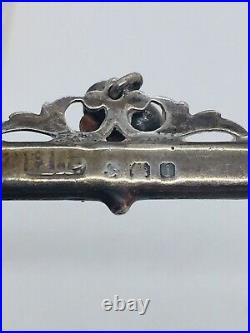 Antique Victorian Scottish Sterling Silver Agate Heart Dangle Pin