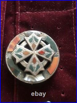 Antique Victorian Scottish Sterling Silver Agate Kilt Pin Brooch Kite Mark 1869