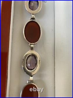 Antique Victorian Scottish Sterling Silver Amethyst And Agate Bracelet