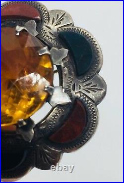 Antique Victorian Scottish Sterling Silver Bloodstone Agate Citrine Pin