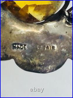 Antique Victorian Scottish Sterling Silver Bloodstone Agate Citrine Pin