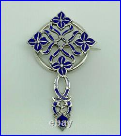 Antique Victorian Scottish Sterling Silver Blue Enamel Unusual Cross Brooch