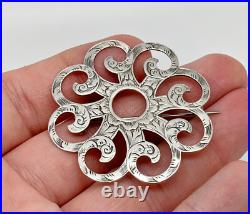 Antique Victorian Scottish Sterling Silver Engraved Ornate Statement Brooch