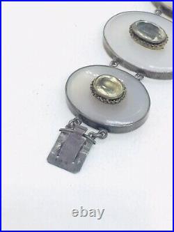 Antique Victorian Scottish Sterling Silver Gray Agate Citrine Bracelet