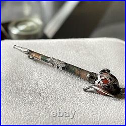 Antique Victorian Scottish Sterling Silver Jasper & coral Basket Hilt Kilt Pin