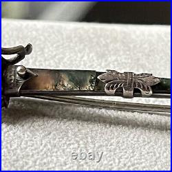 Antique Victorian Scottish Sterling Silver Jasper & coral Basket Hilt Kilt Pin