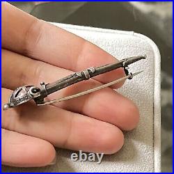 Antique Victorian Scottish Sterling Silver Jasper & coral Basket Hilt Kilt Pin