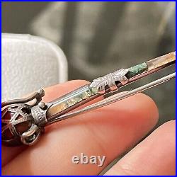 Antique Victorian Scottish Sterling Silver Jasper & coral Basket Hilt Kilt Pin